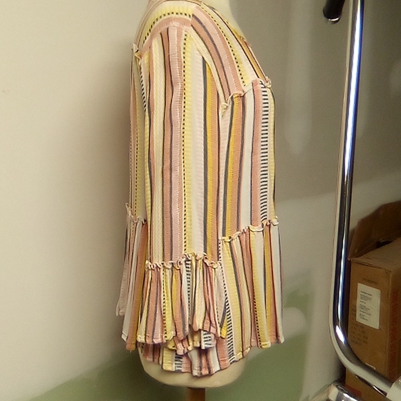 Miami Boho Textured Ruffle Tiers Vertical Multi Color Top - Picture 10 of 16